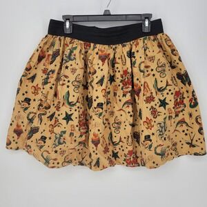 Hemet Womens XL Tattoo Flash Print Skirt Tan Rockabilly Pinup Sailor Jerry USA